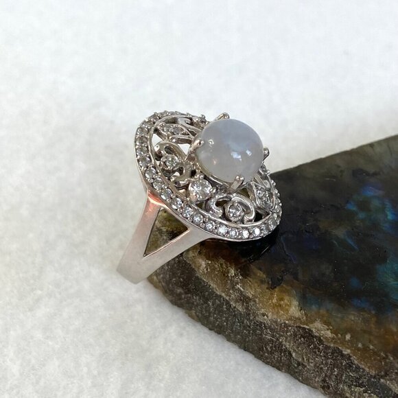 Sterling Silver 925 CFJ Round Moonstone Cabochon Oval Scrollwork Ring Sz 7.75 - Picture 6 of 16